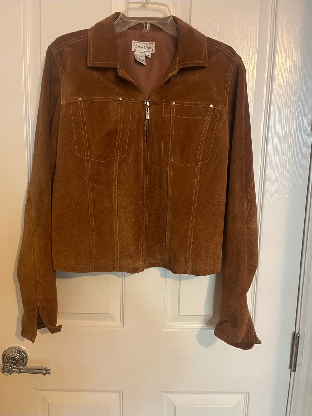 Vintage 90s Live a Little Brand
Suede Jacket SZ Medium Brown Western
Boho Zip